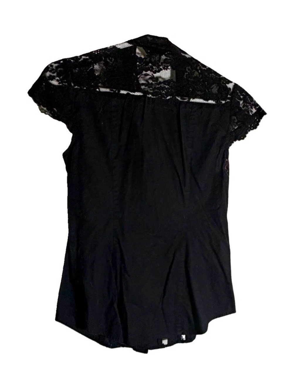 Moda International Black Lace-Yoke Cap Sleeve Blouse